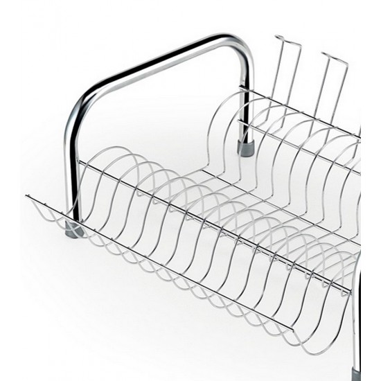 Escorredor 15 Lugares 43,3cm por 16,3cm Para Louça Pratik Com Porta Copos Cromado